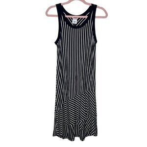 Cabi XS Striped Sleeveless Midi Dress Stretch Comfy Tiered Office Workwear Party